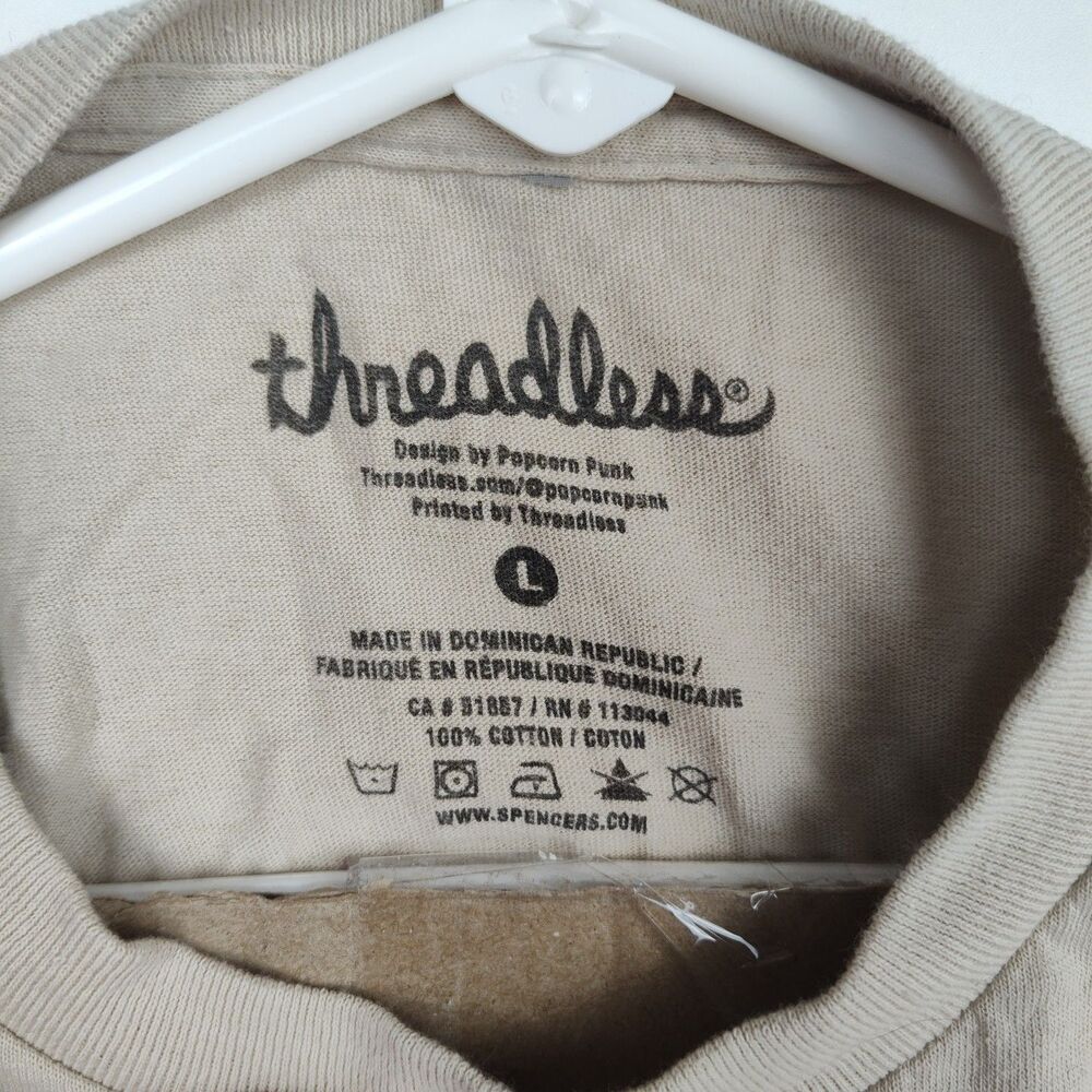 Threadless‎ mushroom, frog, & skull t-shirt, women's L, tan w/ graphic print - Picture 5 of 8